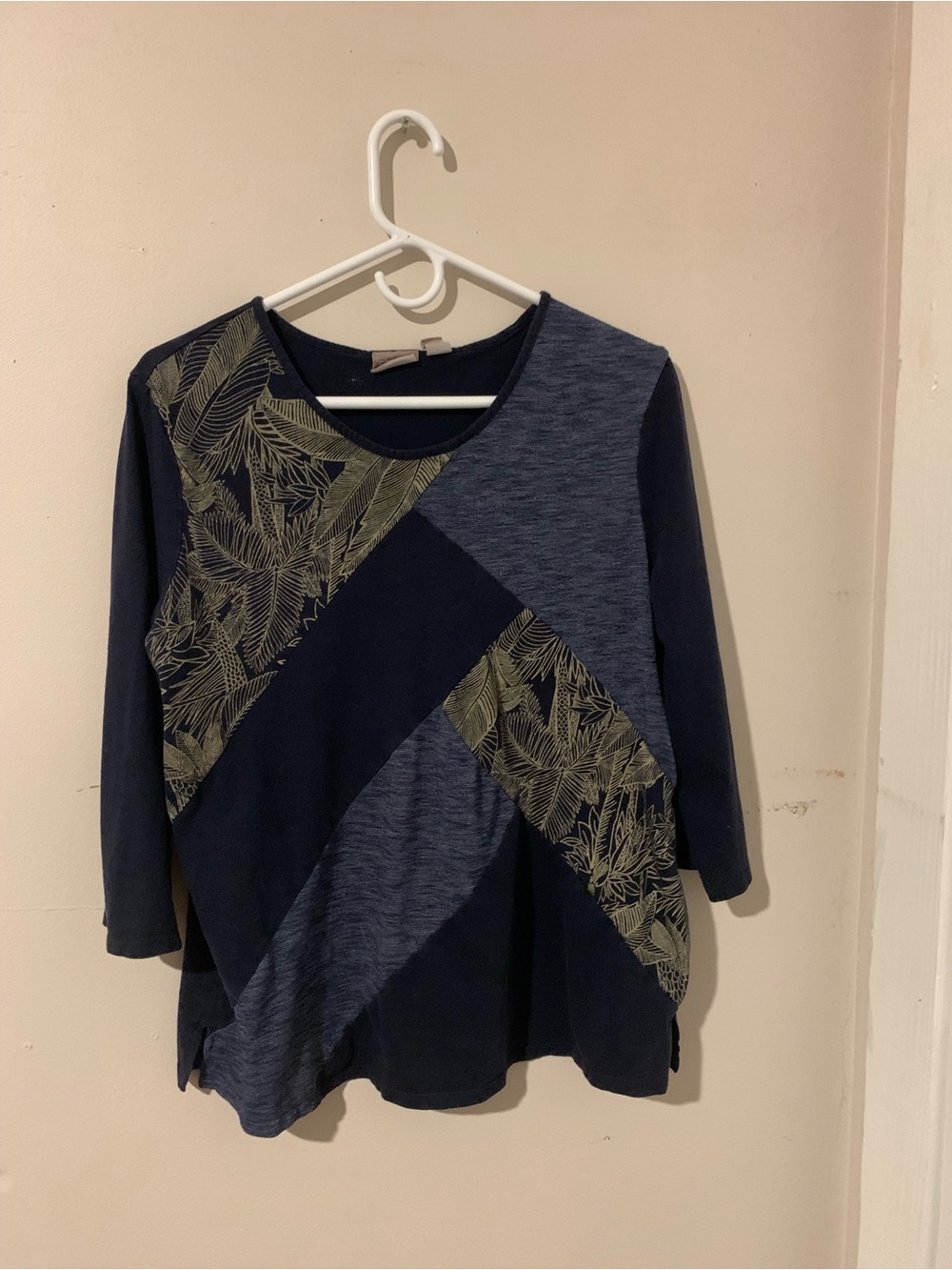 Chico's Navy and Olive Patchwork Scoop-Neck Tunic